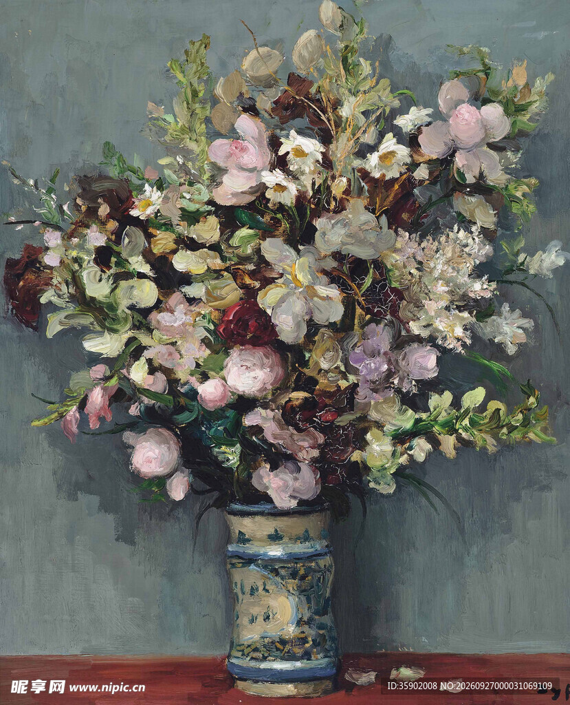 瓶中花卉静物油画