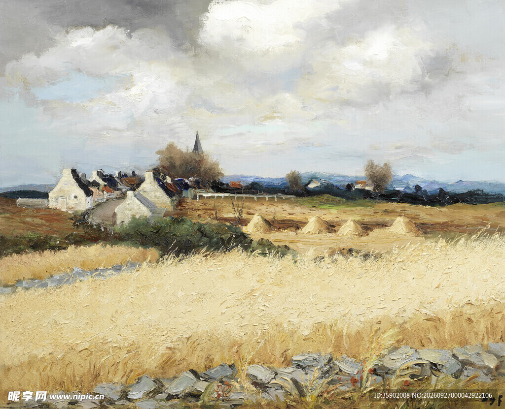 郊野乡村风景油画