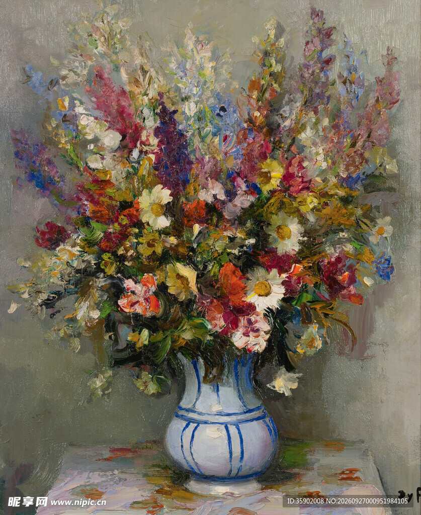 瓶中花卉静物油画