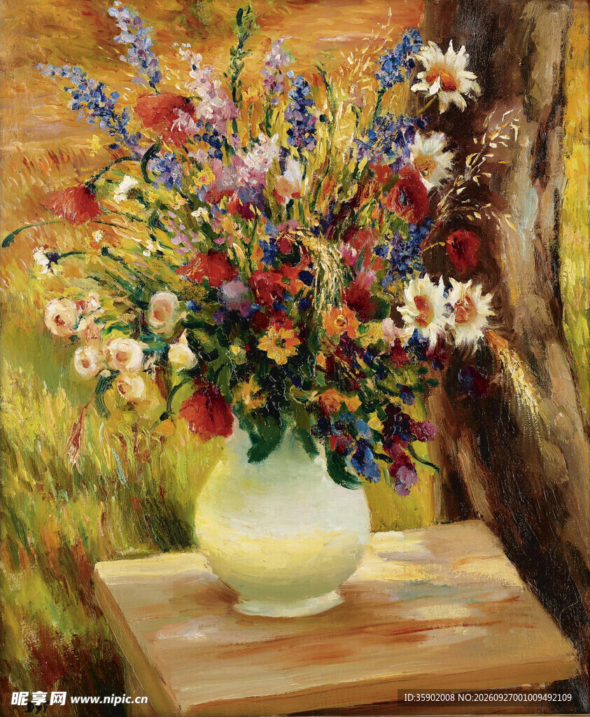瓶花静物油画
