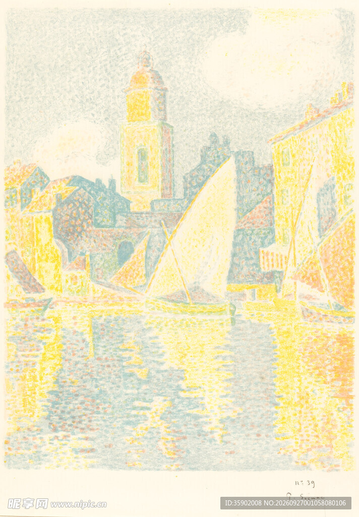 复古帆船海景版画