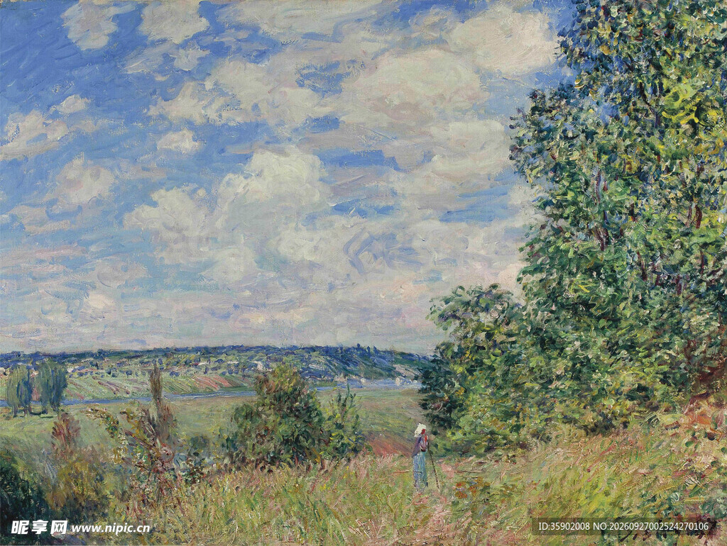 郊野晴天风景油画