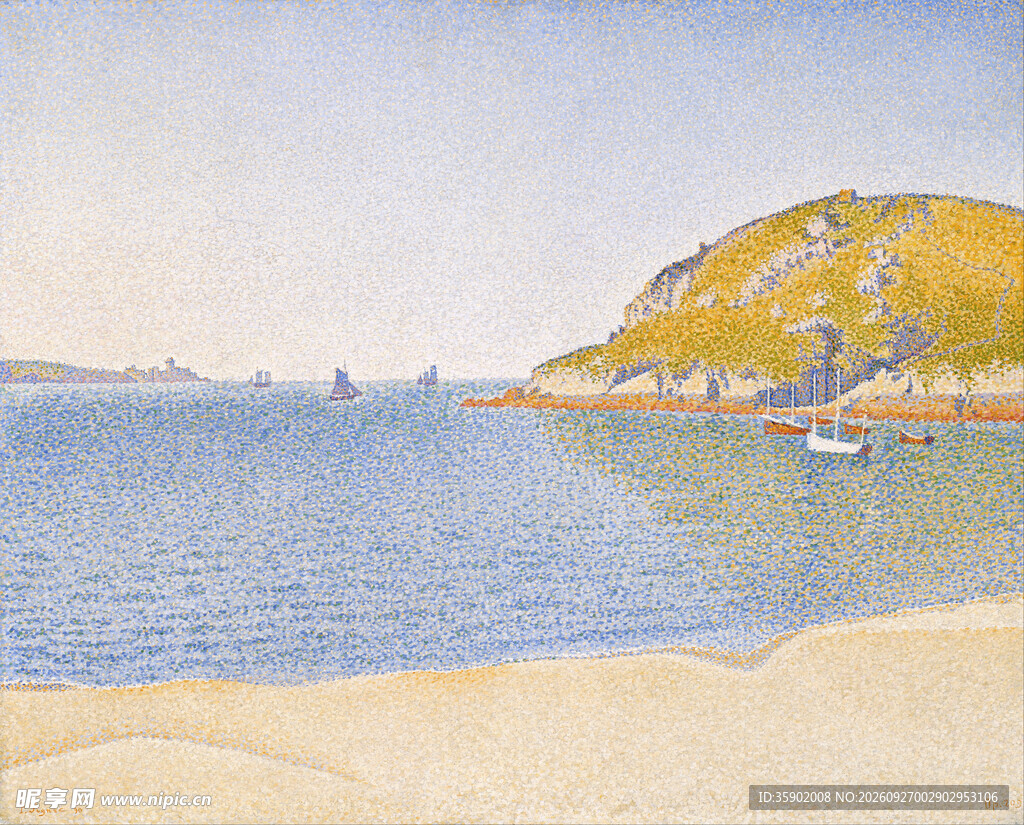 海滨沙滩风景油画