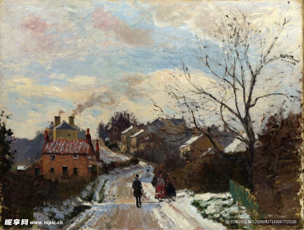 冬日乡村雪景油画