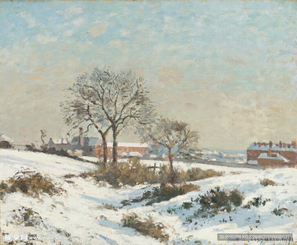 冬日郊野雪景油画