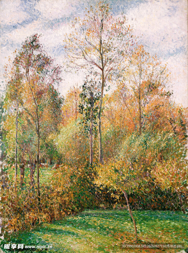 秋日林间风景油画