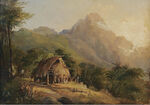 山间茅屋风景油画