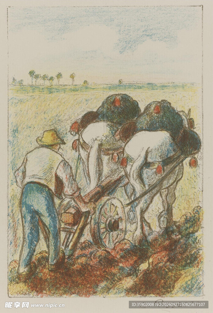 农民田间劳作油画