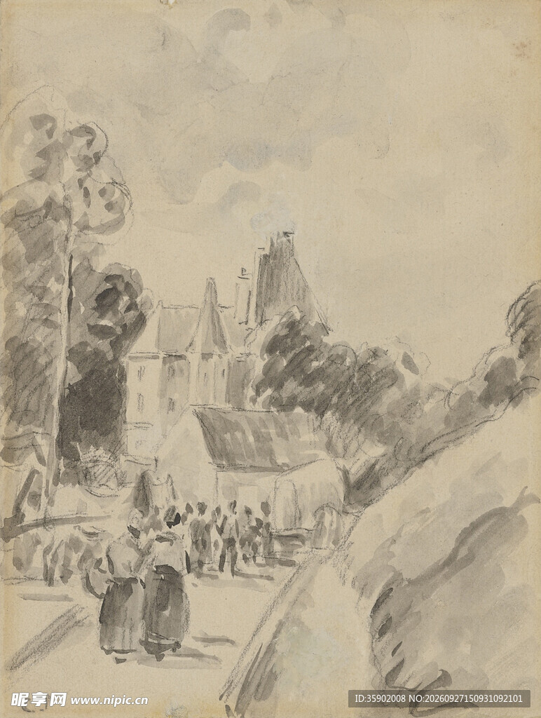 复古素描乡村风景