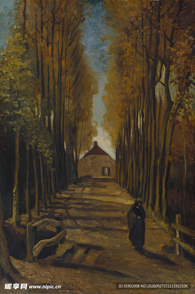 林荫小道风景油画