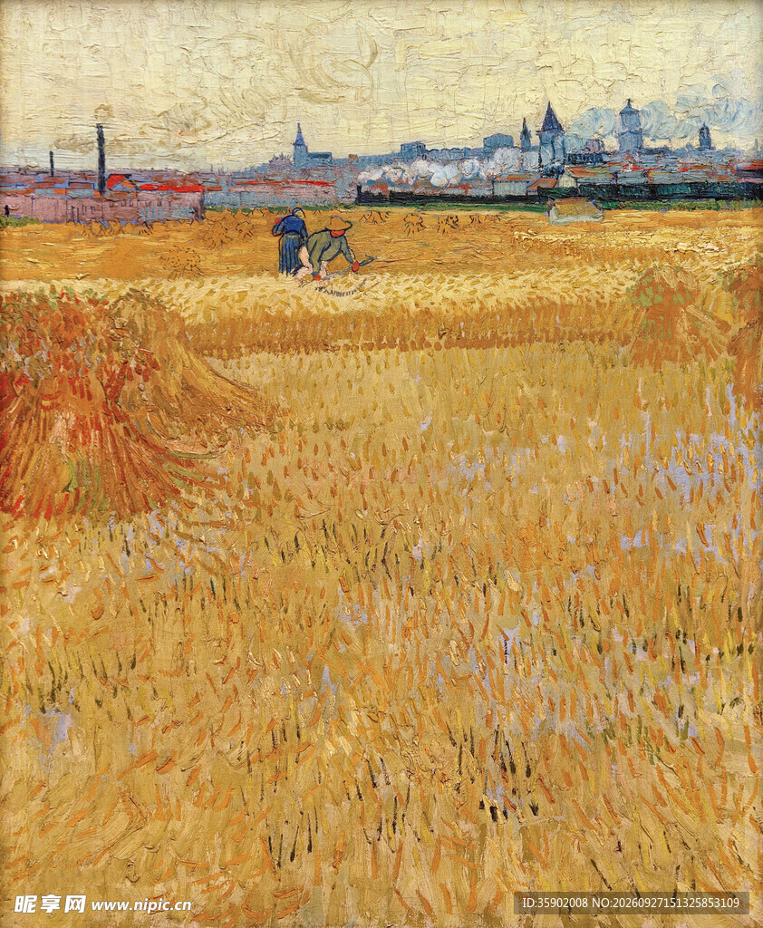 金色麦田风景油画