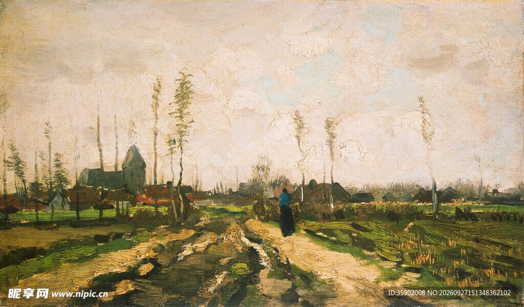 郊野乡村风景油画