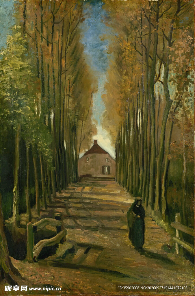 林荫道风景油画
