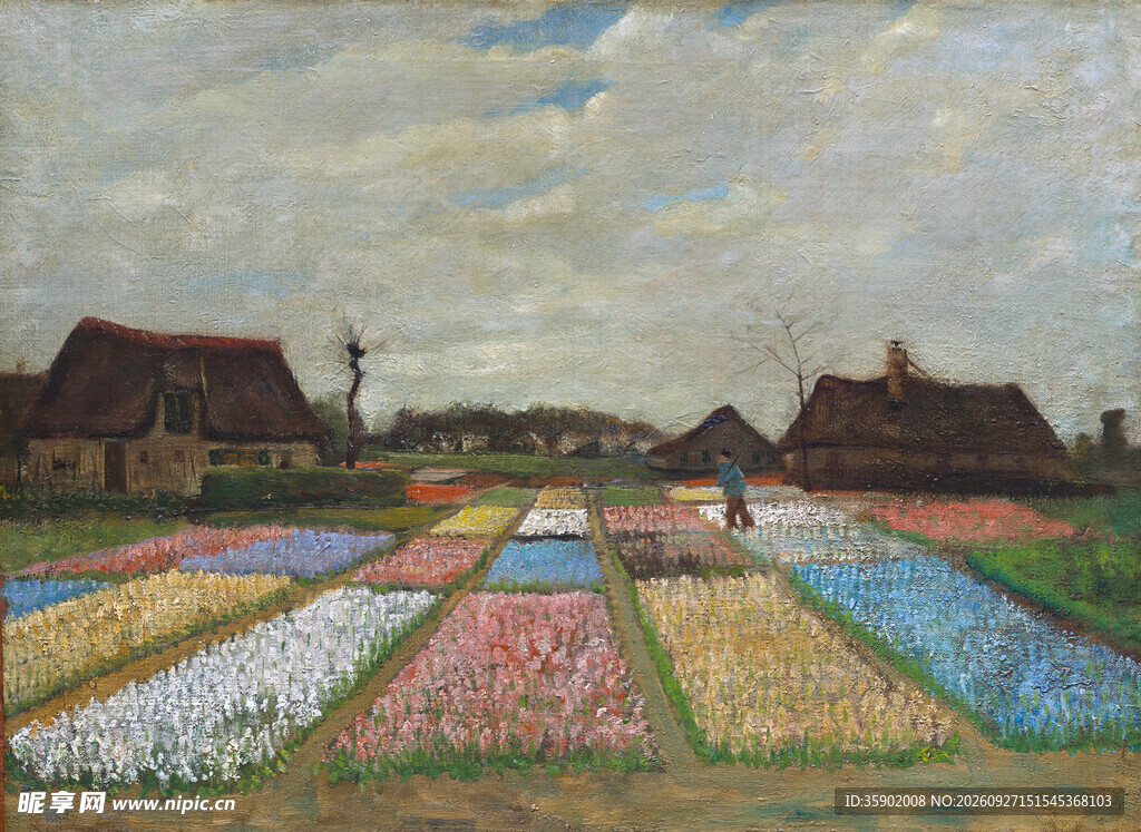 乡村花田风景油画