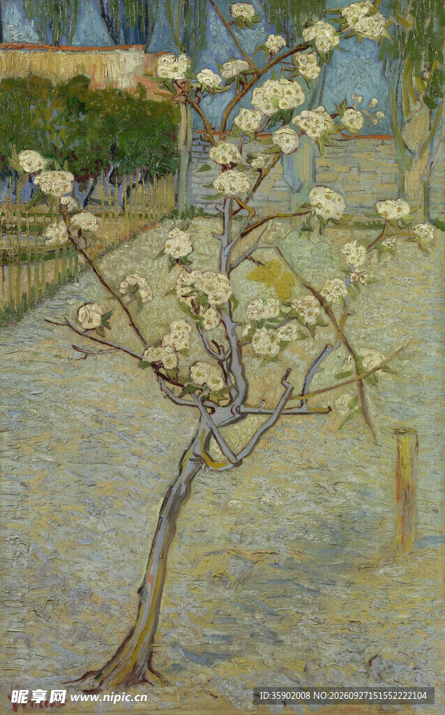 开花果树风景油画