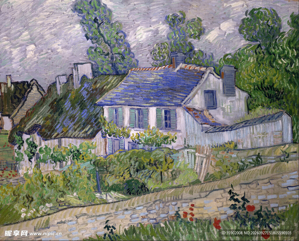 郊野小屋风景油画