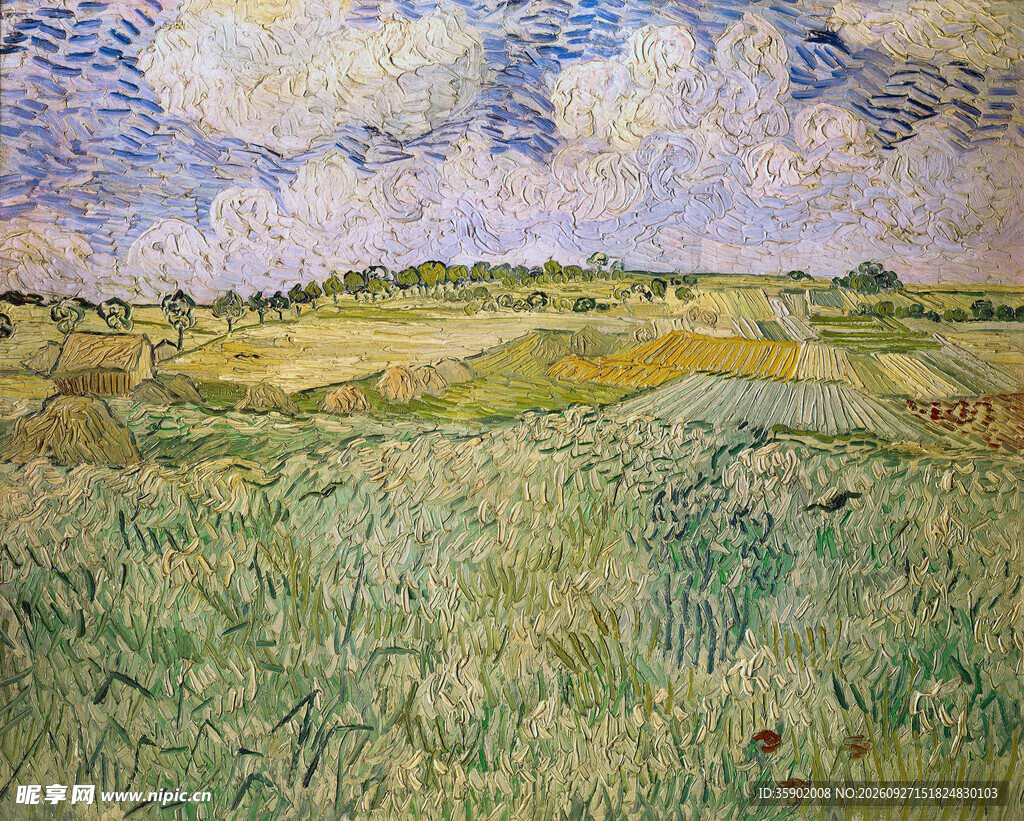 郊野麦田风景油画