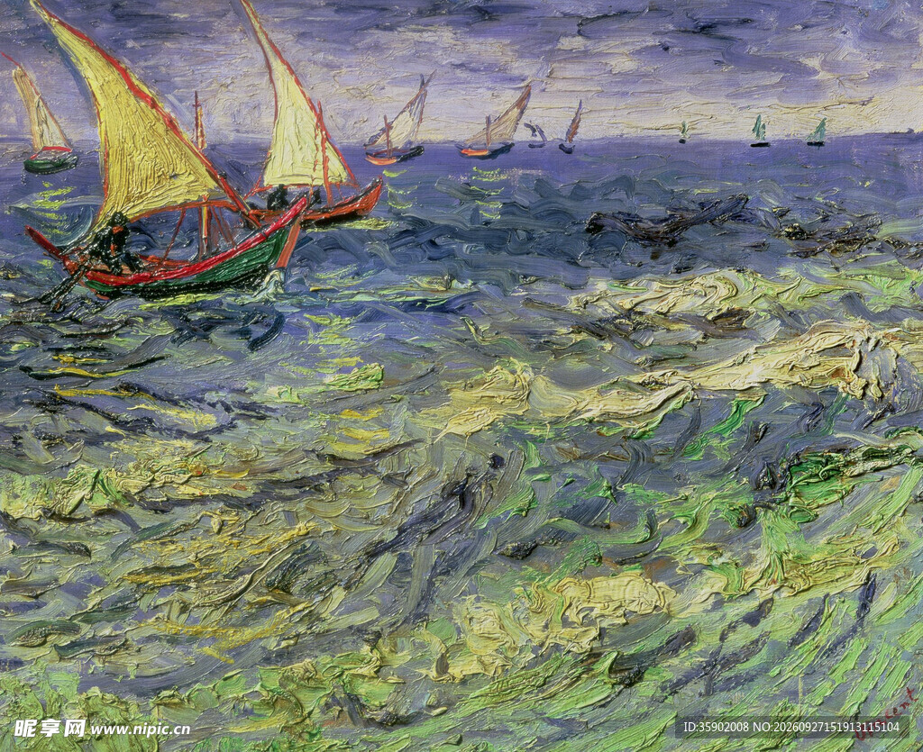 海上帆船风景油画