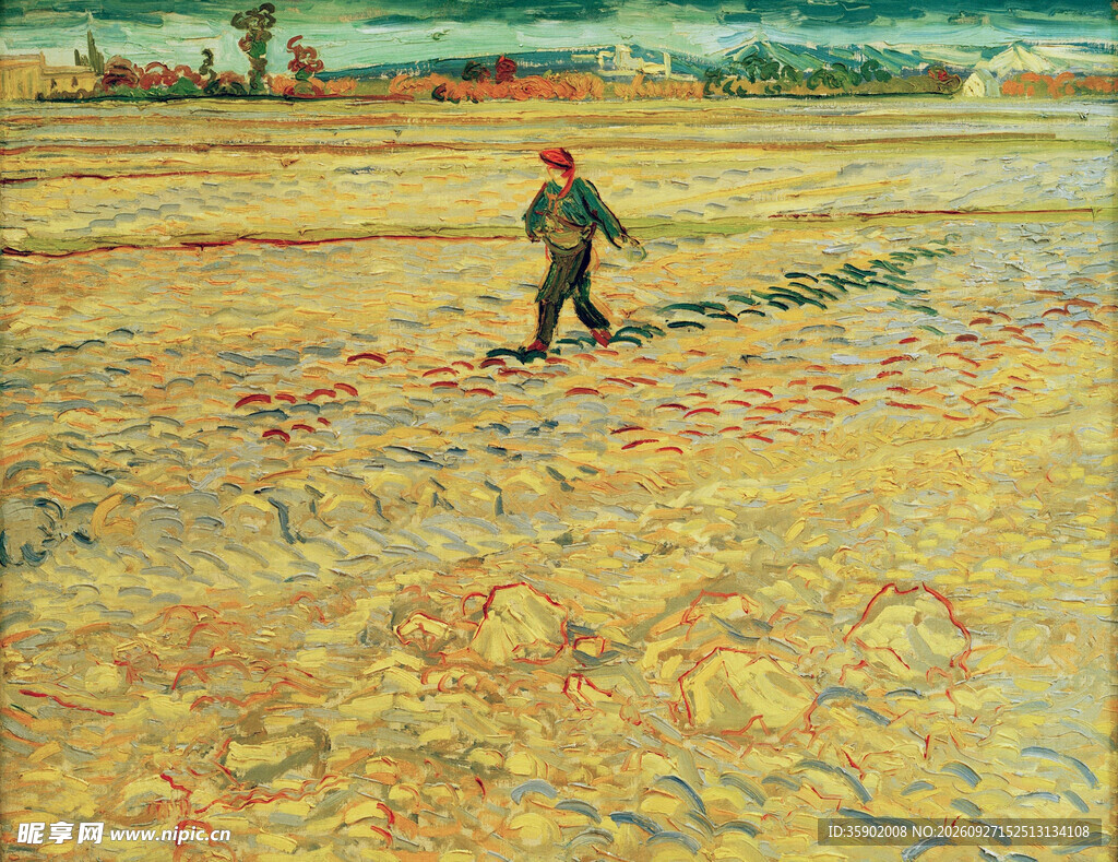 田野播种者风景油画