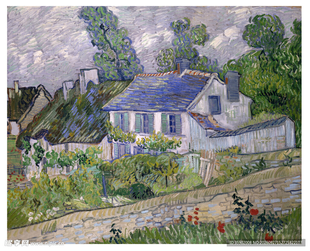 乡村小屋风景油画