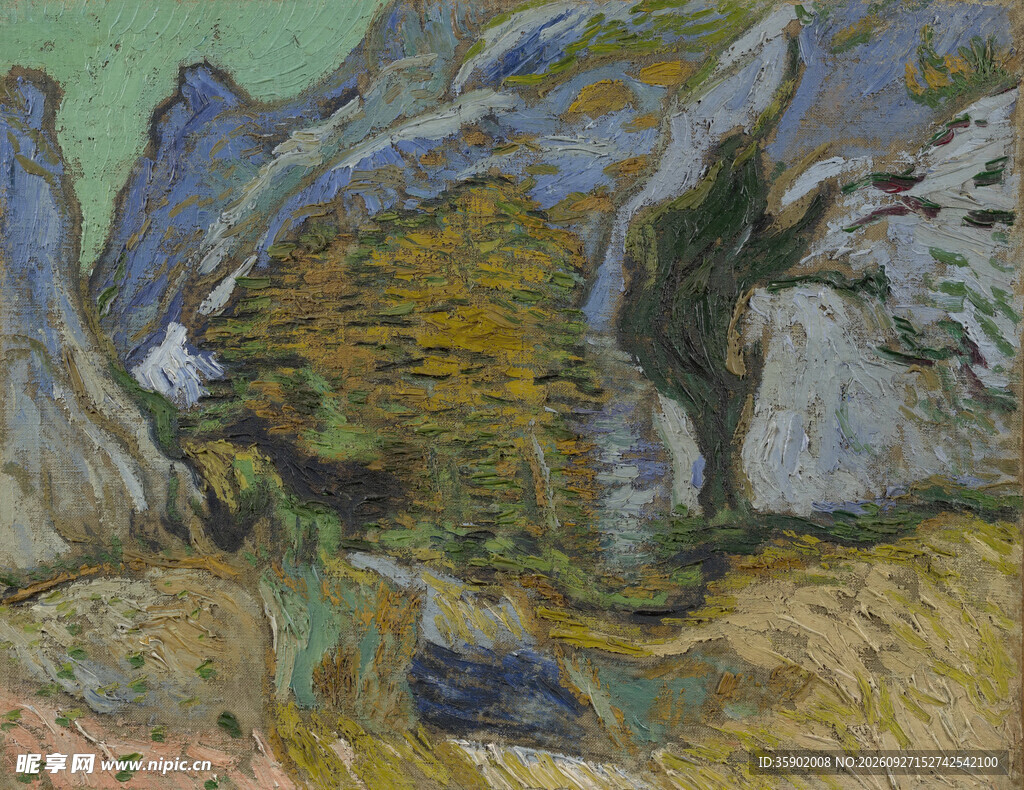 山谷农舍风景油画