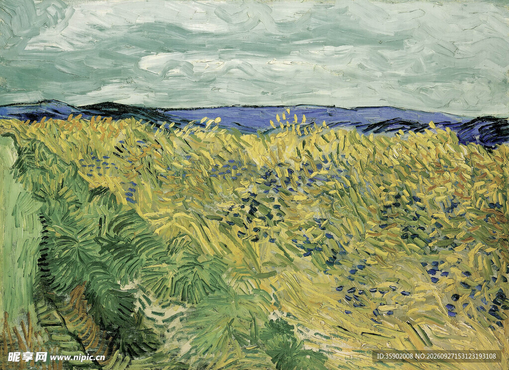 郊野麦田风景油画