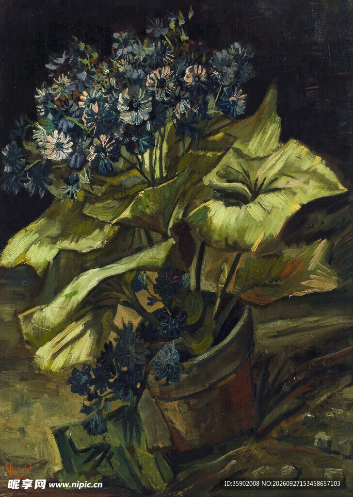 盆栽花卉静物油画