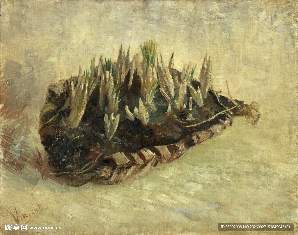 竹篮鲜笋静物油画