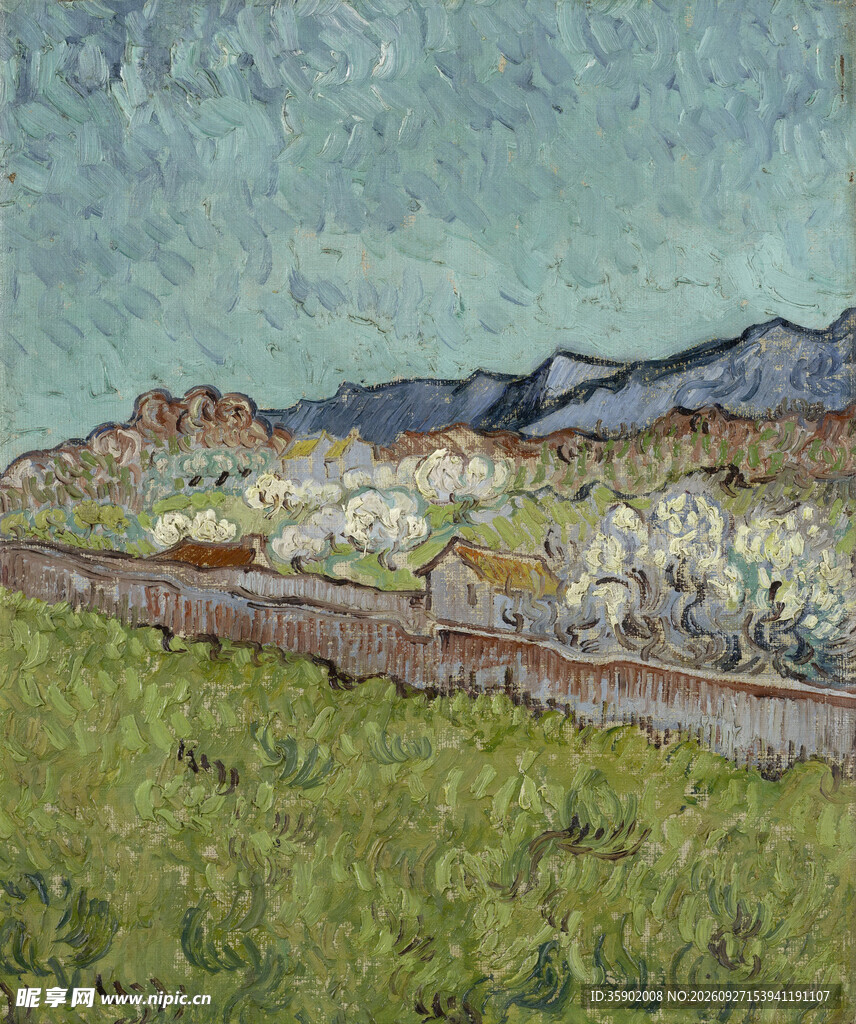 郊野村落风景油画