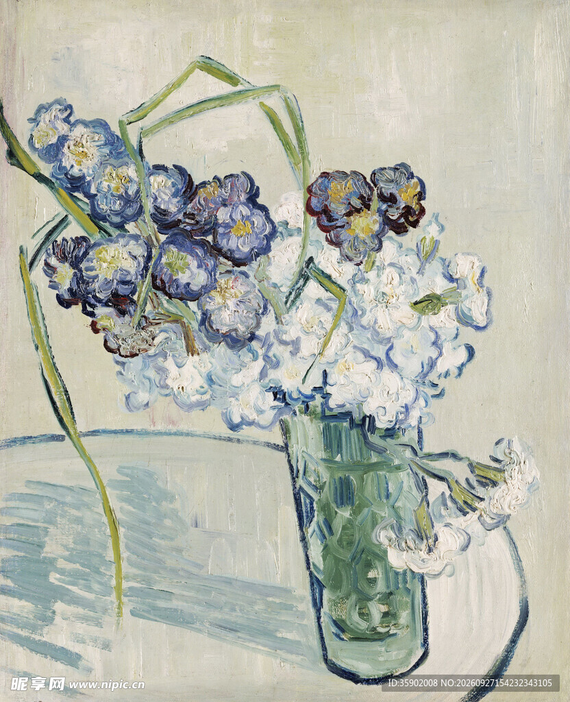 瓶中花卉静物油画