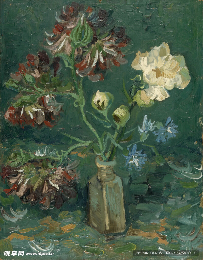 瓶中花卉静物油画