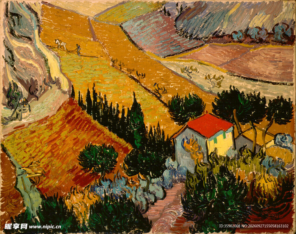 乡村田野风景油画