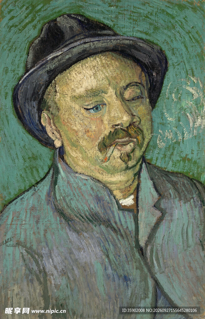 戴帽男子肖像油画