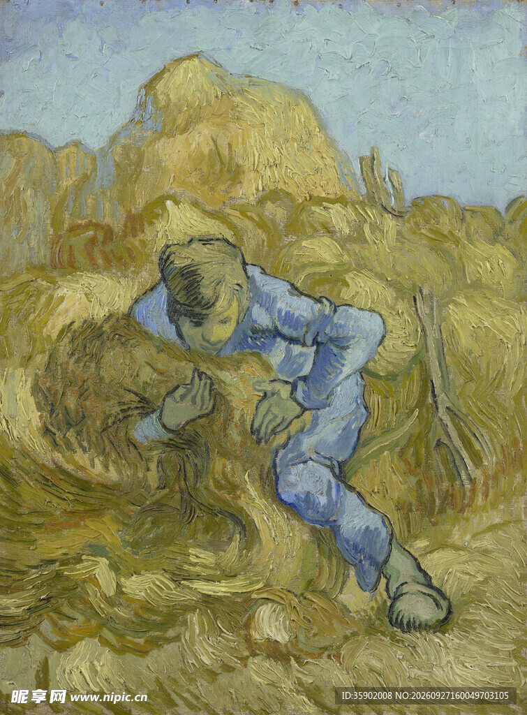 麦田劳作农民油画