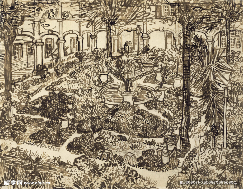 林间古建复古版画