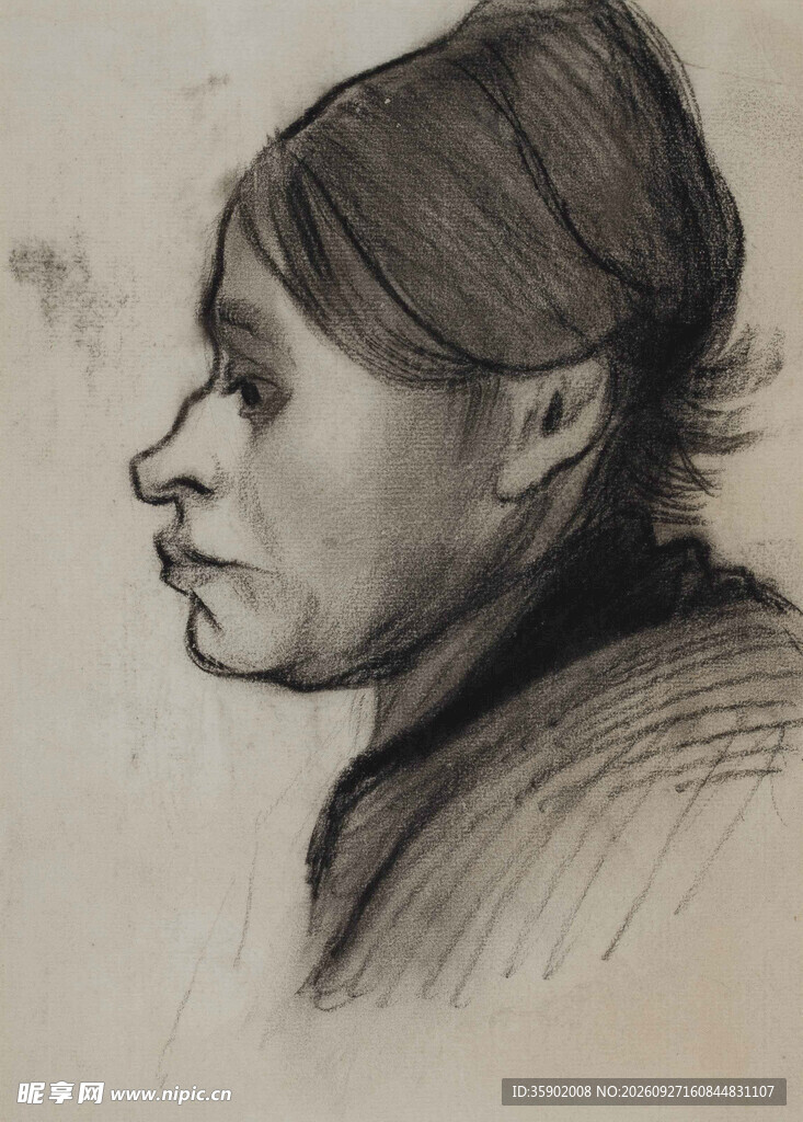 女性侧面素描肖像
