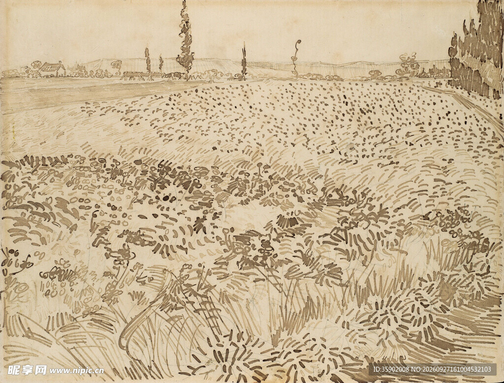 复古田野风景素描