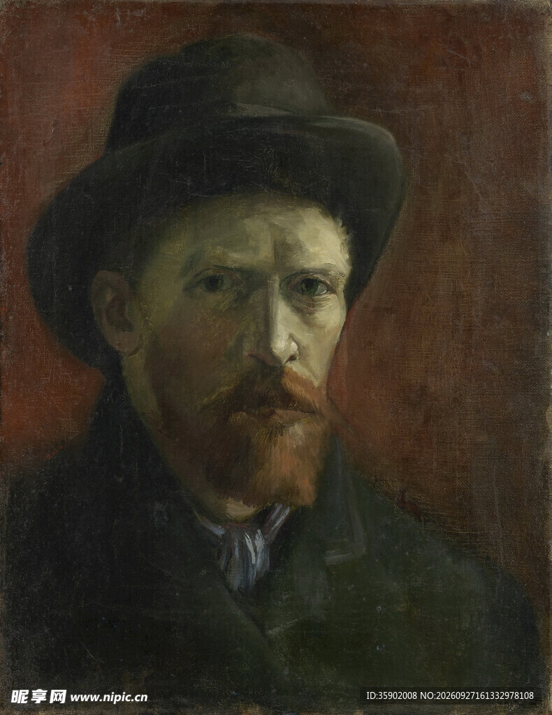 戴帽男子肖像油画