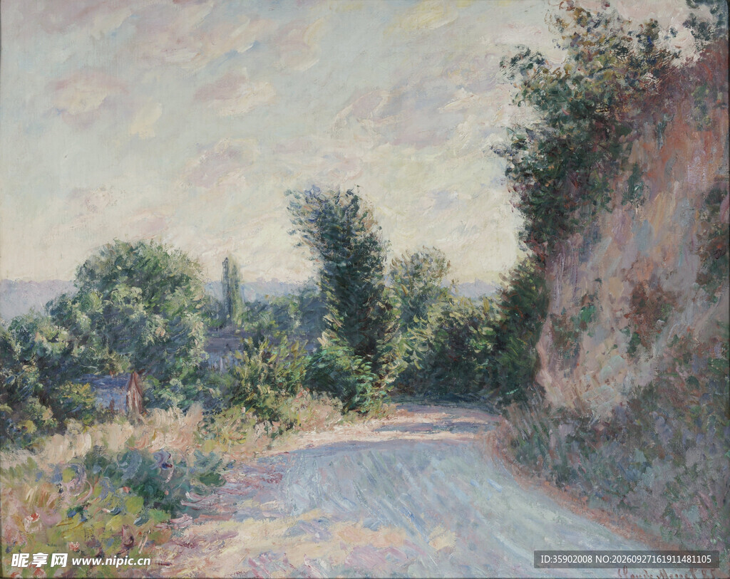 郊野乡间道路风景油画