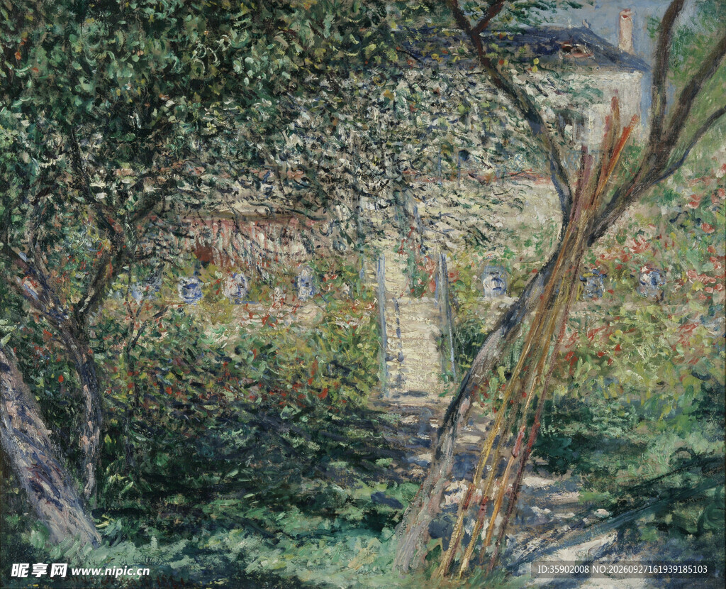 林间小屋风景油画