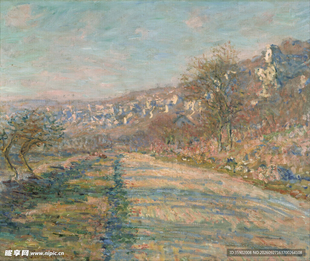 河畔乡村风景油画