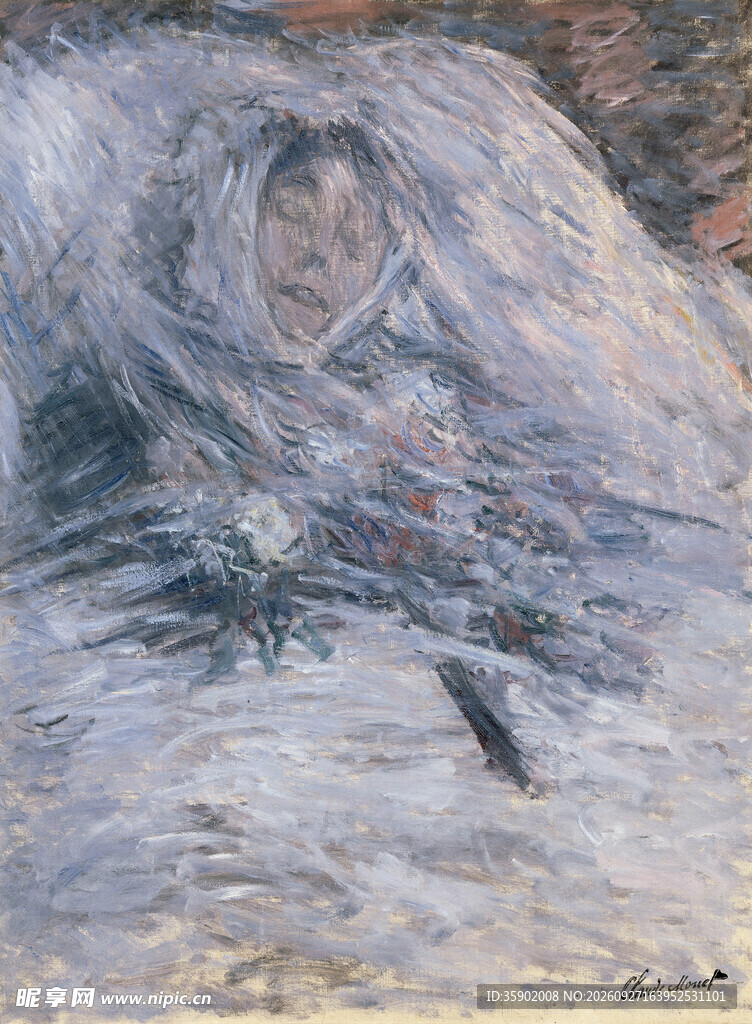 印象派湖畔女子油画