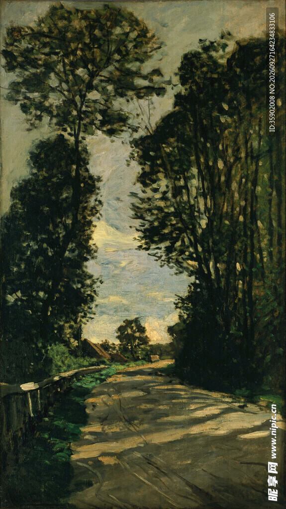 林间道路风景油画
