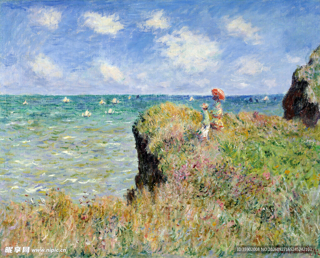 海岸悬崖风景油画