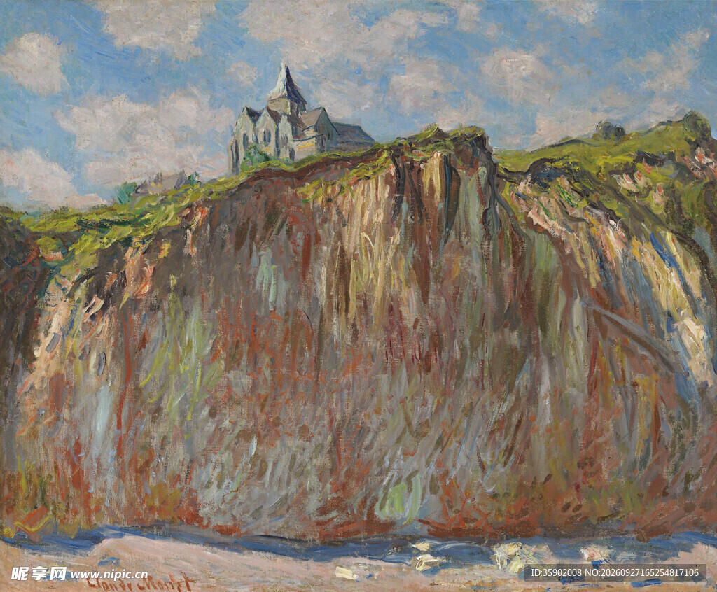 莫奈海岸悬崖风景油画