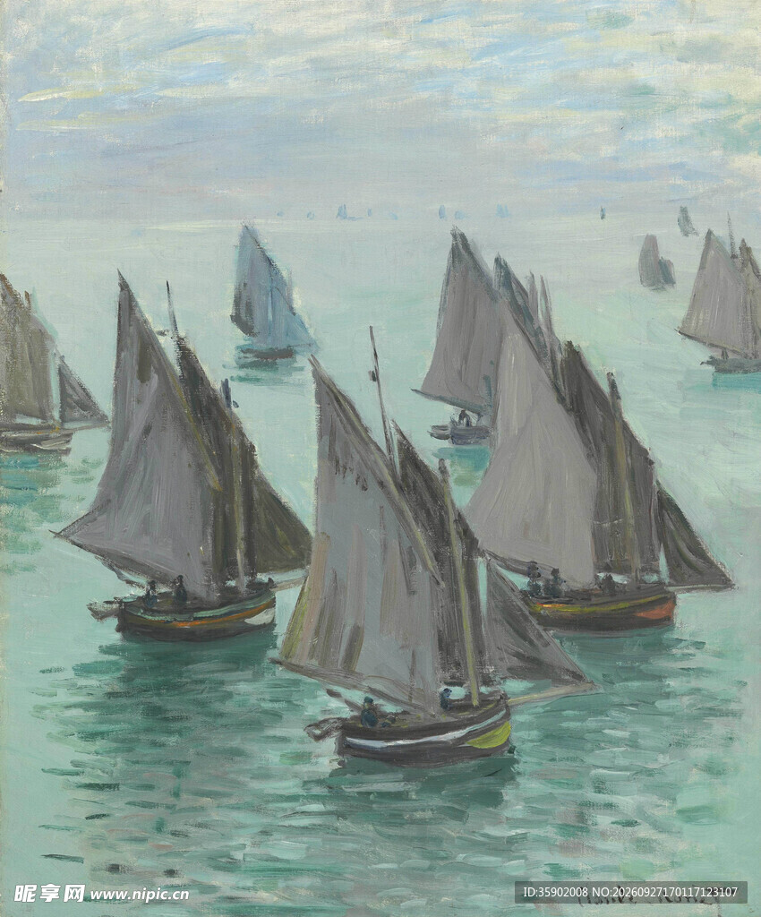 海面帆船航行油画