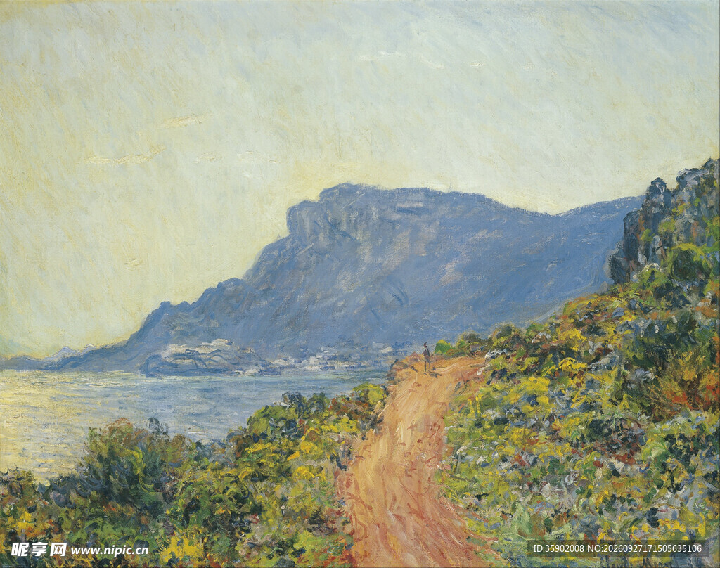 海岸山景印象油画