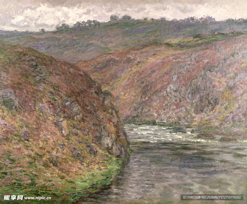 郊野河畔风景油画