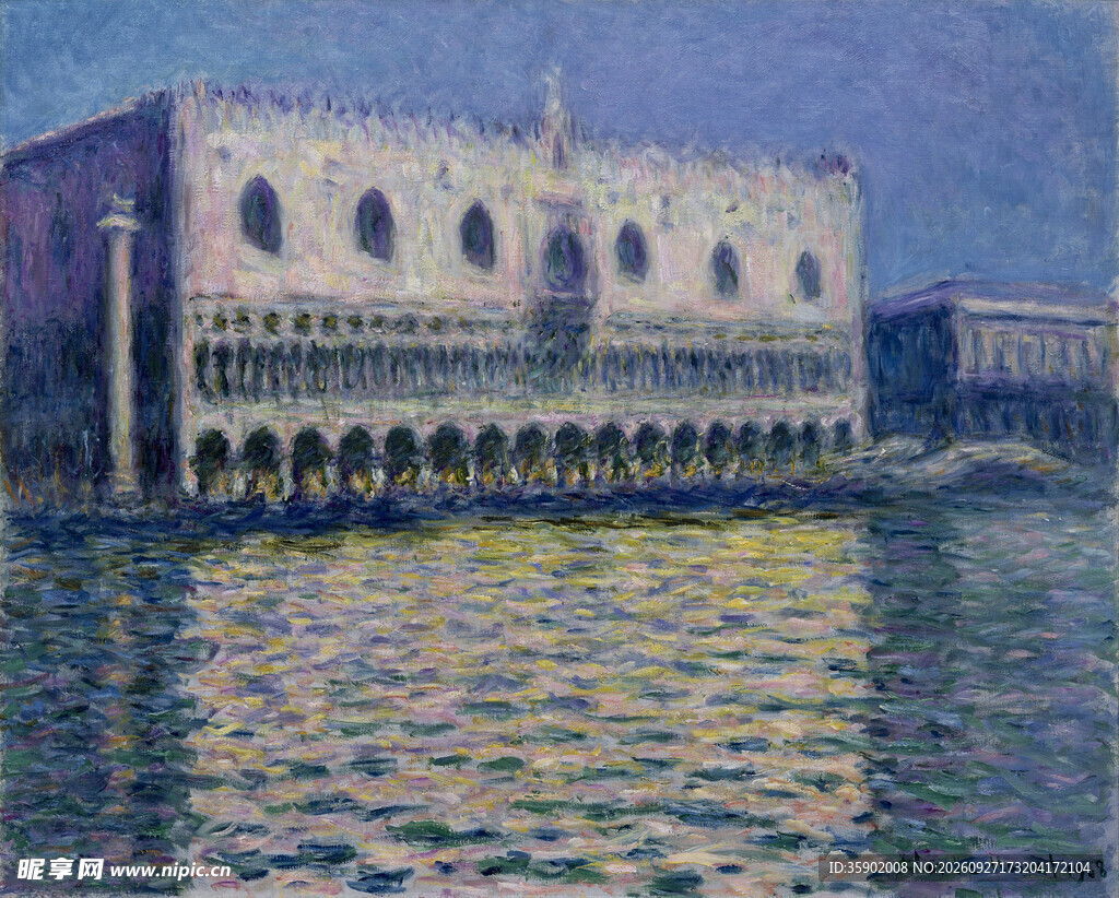威尼斯水岸建筑油画