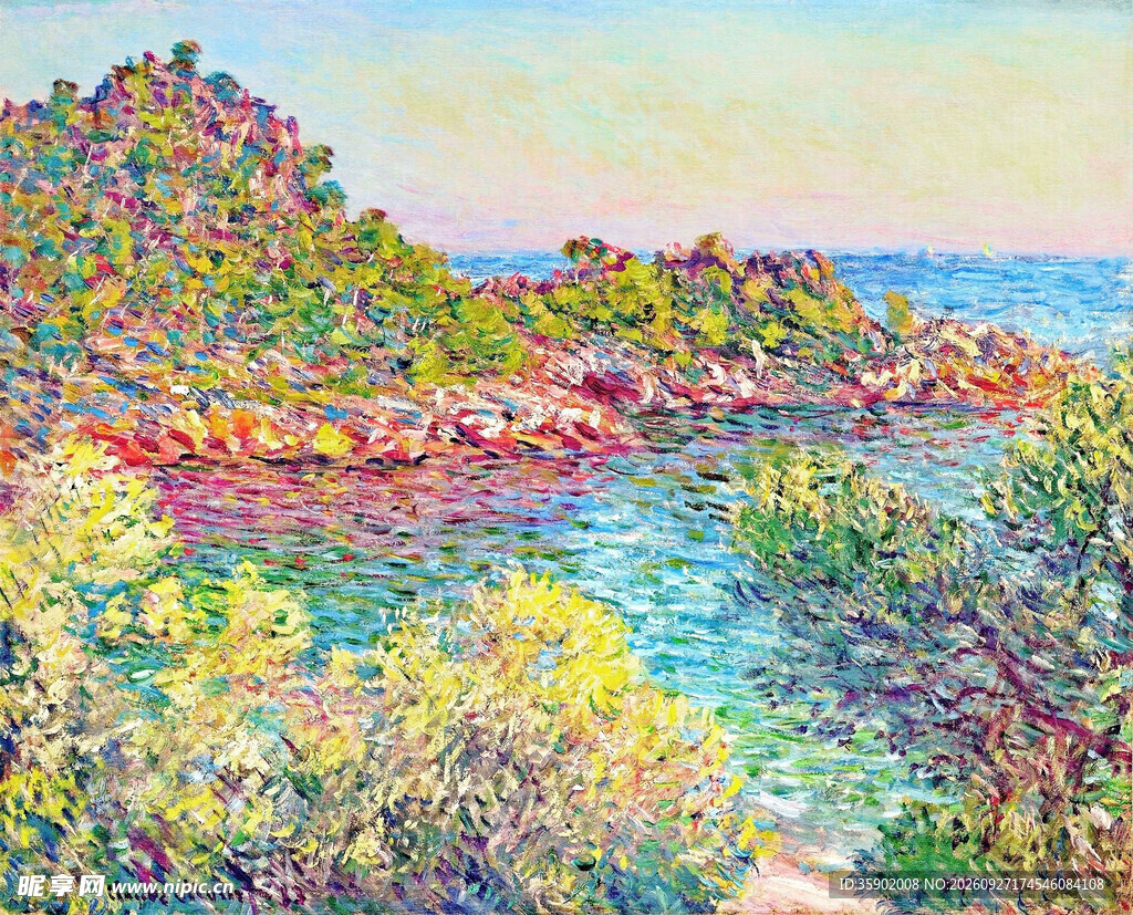 点彩派滨海风景油画
